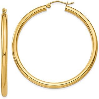 14K Yellow Gold 3mm Thick Tube Hoop Earrings w/Click-Down Clasp, (3mm Tube)