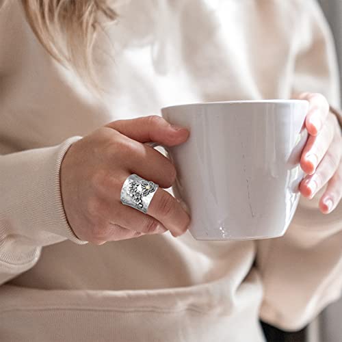 S925 Sterling Silver Big Large Flowers Butterfly Bee Wide Bands Ring for Women Girls,Animal Thumb Index Middle Finger Ring,Retro Vintage Boho Ring Jewelry Gift