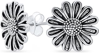 Charming Sunshine Sterling Silver Stud Earrings with Sunflower and Black Rose Design for Women & Teens, Push Back Mechanism