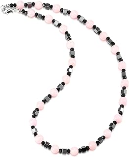 COOLSTEELANDBEYOND Gem Stone Statement Necklace, Pink Black Crystal Beads Chain