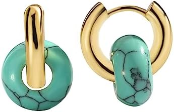 Created Turquoise Cute Gold Huggie Hoop Dangle Drop Earrings for Women Girls Teens 14K Gold Filled Hypoallergenic Simple Lightweight Trendy Dainty Earrings Jewelry Gifts