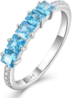 Vesitim Sterling Silver Eternity Ring with Created Amethyst, Size 6 - Stackable, Princess-Cut Birthstone Design