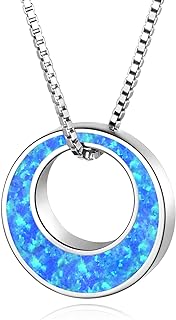 BEILIN 925 Sterling Silver Circle of Life Eternity Memorial Urn Pendant Necklace with Box Chain and Cubic Zirconia Gem - Blue Opal Ashes Cremation Jewelry