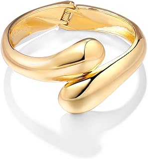 Joya Love Chunky Gold Cuff Bangle With Easy Hook, Ideal for Women, Minimalist Design, Zinc Metal - Trendy Hinge Wrist Jewelry