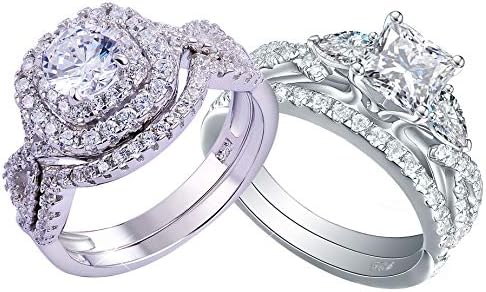 Newshe 1.8Ct Wedding Band Engagement Ring Set for Women and 925 Sterling Silver Princess Pear Wedding Rings Size 7