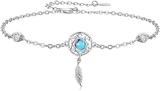 Dream Catcher Bracelet 925 Sterling Silver Dreamcatcher Bracelet for Women Girls Adjustable Gold/Rose Gold 7+2in Link Chain Turquoise Moonstone Dreamcatcher Bracelets Jewelry Gifts for Dreamcatcher Lover