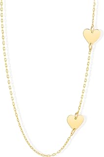 Off-Center Double Heart Pendant Necklace 14k Yellow Gold for Women | Cable Chain, 18" | Modern Love Jewelry Design, Nickel-free, Allergy-free | Ideal Anniversary Gift - No Gemstone
