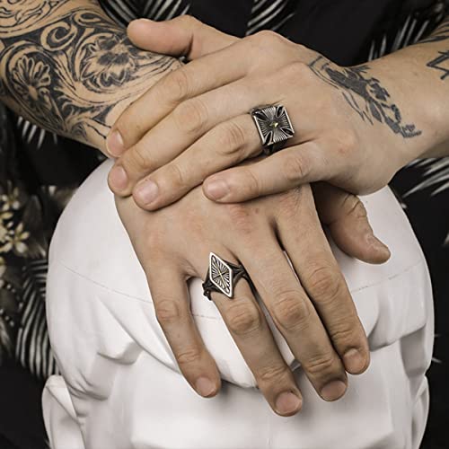 Cool Retro Vintage S925 Sterling Silver Punk Biker Gothic Sugar Cocktail Party Ring for Women Men,Thumb Index Middle Finger Boho Wide Ring Jewelry Gift for Him Her