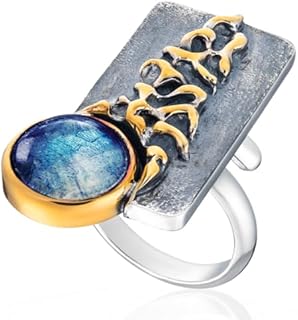 SARKISSIAN Adjustable Iridescent Labradorite and Rutilated Quartz Deliciouse Bar Ring in Sterling Silver, 18k Gold Plated