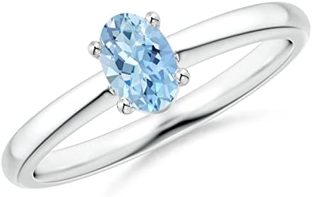 Angara Natural Aquamarine Solitaire Ring for Women, Girls in Sterling Silver/14K Solid Gold/Platinum | March Birthstone Jewelry Gift for Her | Birthday | Wedding | Anniversary | Enagagement