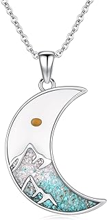 925 Sterling Silver Mountain Pendant Necklace with Lobster Clasp, Cable Chain and Turquoise Gem for Women and Girls, Inspirational Design