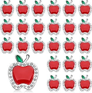 Pack of 24 Rhinestone Apple Brooches for Teachers - Alloy Metal, Apple Shaped Lapel Pins - Perfect for Graduation, Teacher's Day, Professor Gifts