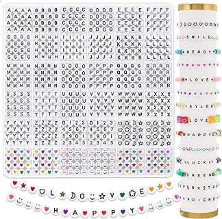 Durable Acrylic 1560pcs Letter Bead Kit in White - Round Shaped Craft Beads for DIY Bracelet Making - 31 Styles with Colorful Alphabet, Heart & Star Design – DIYDEC Brand