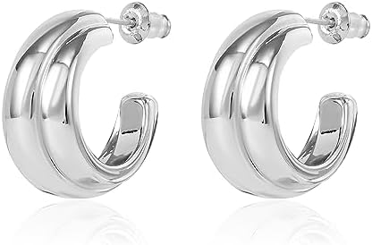 18K Two-tone Gold Silver Curve Earrings for Women | Light Weight Italian Design Click Top Pearl Dainty Huggie Hoop Earrings for Women Girls