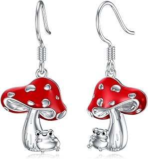 925 Sterling Silver Frog Mushroom Drop Earrings with French Wire for Mothers and Girls