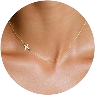 Sideways Initial Necklaces for Women, 14k Gold Plated Initial Necklace Dainty Gold Letter Necklace Simple Gold Choker Necklaces Cute Name Necklaces for Women Trendy Gold Jewelry Gifts
