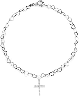 Women's Dual-Tone 10K Gold & 925 Silver Heart Chain Bracelet, Link Style with Spring Ring Clasp, Adorned with Fortune Charms & Lab-Grown Diamond and Moissanite by Gem Stone King | 7.5 Inches