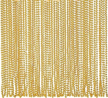 4E's Novelty's 1920s-Inspired Gold Beaded Necklace with Classic Clasp for Adults, Ideal for New Year and Themed Parties, Packs of 72