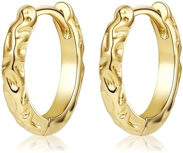 Women's Chunky Stud Gold Earrings - 14K Gold Plated, Hypoallergenic, Hinged Hoop Back, Brass - Trendy Statement Fashion Jewelry