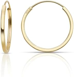 Endless Hoop Earrings - 14k Yellow Gold with Flat and Lightweight Design Perfect for Men, Women, and Teens - Olivia's Collection