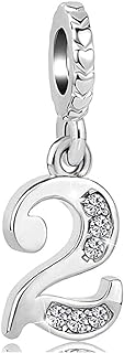 MiiFort Women Girls Lucky Number Charms for Bracelets Necklace Pendants 0, 1, 2, 3, 4, 5, 6, 7, 8, 9 Silver Tone Crystal Clear Cubic Zirconia