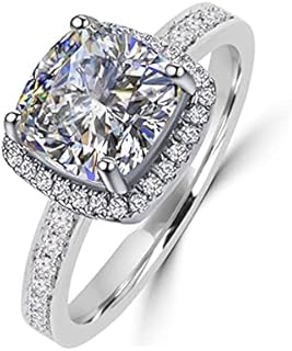 2ct Platinum Engagement Ring with Created Diamond for Her Cushion Cut Design, Venetia Top Grade Realistic Simulated Diamond Ring, Platinum Plated Emerald Promise Wedding