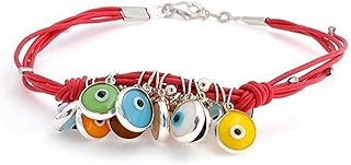 Bling Jewelry Boho Protection Red Cord or Genuine Leather Orange Red Turkish Dangle Multi Color Evil Eye Charm Bracelet For Women Teens 14K Gold Plated .925 Sterling Silver Adjustable