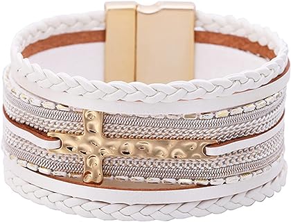 YANCHUN Leather Bracelet for Women Layered Leather Wrap Bracelet Trendy Leather Cuff Bracelet Multilayer Leather Wristband Bracelet Gifts for Girls