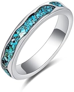Western Wedding Rings: Women's Sterling Silver Wave Ring with Turquoise Accent, Ideal Gift for Moms and Girls
