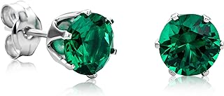 Orovi Women Jewelry 14K (585) White Gold Round Ruby/Sapphire/Cubic Zirconia/Emerald Classic everyday Stud Earrings