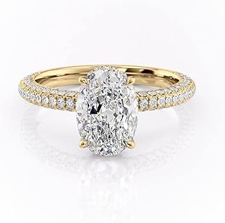 Vintage 10K Yellow Gold Engagement Ring with 2CT VVS1 Oval Moissanite for Her - Antique Half Eternity Versailles Design