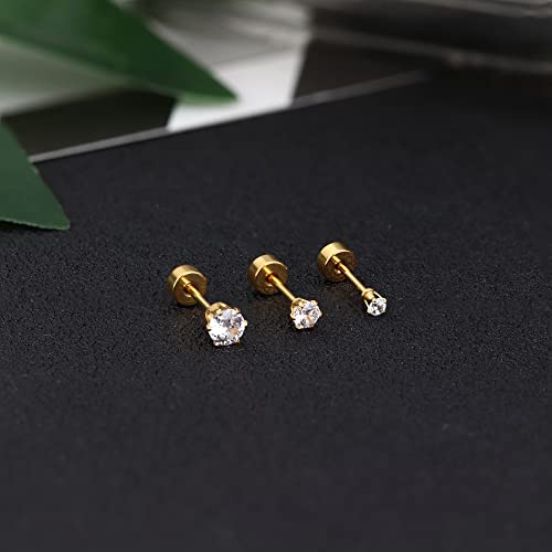 FASACCO Small Tiny Stud Flat Back Earring Gold Studs 18K Stainless Steel Earring Sets for Multiple Piercing Cartilage Hoop Earrings
