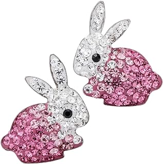 YACQ Bunny Stud Earrings with Push Back Design, Hypoallergenic White Gold Plated and Crystal Accents for Women, Cute Easter Jewelry