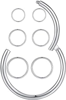 3Pairs 18G/16G 6/7/8/9/10MM Surgical Steel Clicker Hinged Nose Rings Small Thin Hoop Earrings, Safety Hypoallergenic 14K Gold Plated Tiny Seamless Hoops Set for Septum Nostril Cartilage Helix Tragus Daith Earlobe 2nd & 3rd Hole Multiple Piercing