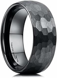 King Will 8mm Hammered Tungsten Rings for Men Women Domed Black/Silver and Rose Gold Brushed Engagement Mens Wedding Band