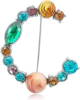 Charming Initial Letter Brooch Pin with Colorful Rhinestones & Resin, Silver-Plated Alloy Material, Pin Clasp for Women, A-Z Alphabets Design