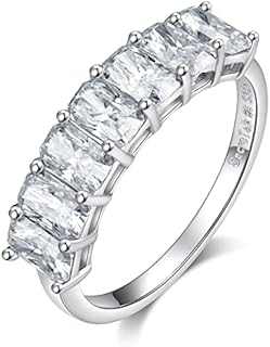 SecreTalk 3.5ct Moissanite Engagement Wedding Ring for Women, 7 Stones Radiant Cut 925 Sterling Silver D Color VVS Diamond Promise Ring with Certificate of Authenticity