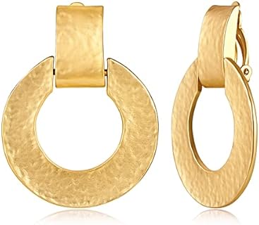 CLASSYZINT Handmade Clip-On Dangle Earrings in Gold Silver Brass for Women - Unique Retro Design, Lightweight, Hypoallergenic, Perfect Gift
