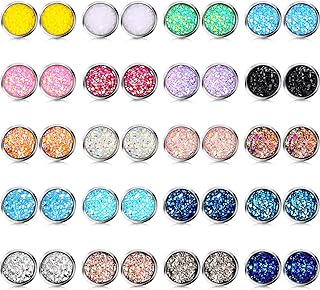 Magnetic Stainless Steel Faux Druzy Stud Earrings Set with Pierced Back Finding for Women and Girls, 20 Pairs, Round Design