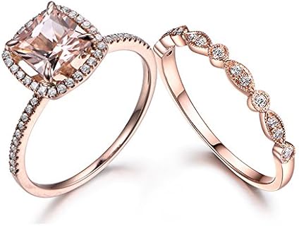 Princess Cut Pink Morganite and Diamond Engagement Ring in Rose Gold for Her with Elegant Claw Setting and Milgrain Design