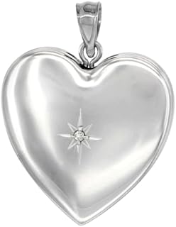 1 inch Sterling Silver Diamond Heart Locket Necklace for Women 4 Picture 16-20 inch