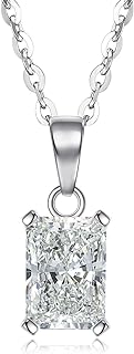SecreTalk Moissanite Radiant Pendant Necklace for Women, 1-2CT D-F Color Ideal Cut 925 Sterling Silver Solitaire Diamond Necklace with Certificate of Authenticity
