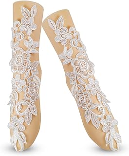 Buckle Clasp Bead Chain Lace Slave Anklet for Women/Girls with Floral Design - Caiyao 2Pcs Embroidered Toe Ring and Barefoot Sandal Set for Bridal, Prom, and Festival