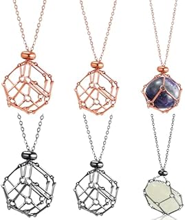 6-Piece Stainless Steel Crystal Holder Necklace Set - Adjustable Chain with Buckle Clasp for Quartz and Gemstone Display - Unisex Design