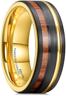 King Will Nature 8mm Black/Gold Tungsten Ring For Men Koa Wood Inlay Blue Galaxy Blue Foils Inlaid Domed Polished Wedding Band Promise Comfort Fit