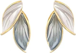 Charming Leaf Stud Earrings with Push Back Design in Brass for Women - HZJCC Fashion Jewelry Gift