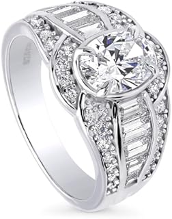 Oval Halo Sterling Silver Engagement Ring with Cubic Zirconia for Women, Rhodium Plated Design by BERRICLE - Available in Sizes 4-10