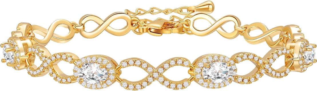 Lobster Claw Silver Heart Bangle with Link Chain and Created Zircon Gems for Women - Infinity Heart Symbol Love Knot Design