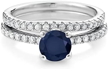 Sterling Silver Clasp Moissanite & Sapphire Engagement Ring, Chain Gemstone Design for Women, Charming Shape - Available in Sizes 5, 6, 7, 8, 9