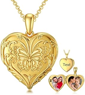 SOULMEET Personalized Vintage Sunflower/Butterfly/Bee Locket Sterling Silver/Gold Locket Necklace That Holds 1 or 2 Pictures Memorial Insects Photo Locket Custom Any Photo Healing Gift